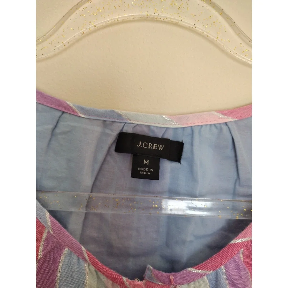 J. CREW Dress‎ Woman M PINK/ Silver Striped Belted Ruffled Long Sleeve Lined